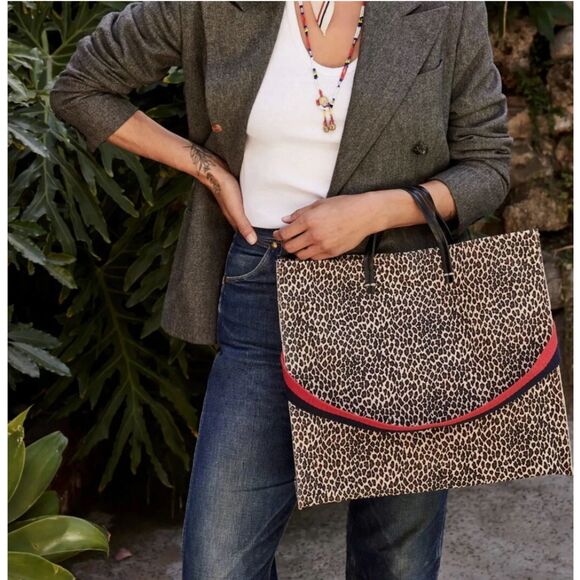 NWT CLARE V. Suede Leather Mini Cat Leopard Print Tote Bag - Picture 1 of 16